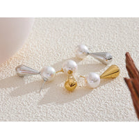 Pearls Round Teardrop Stud Stainless Steel Earrings