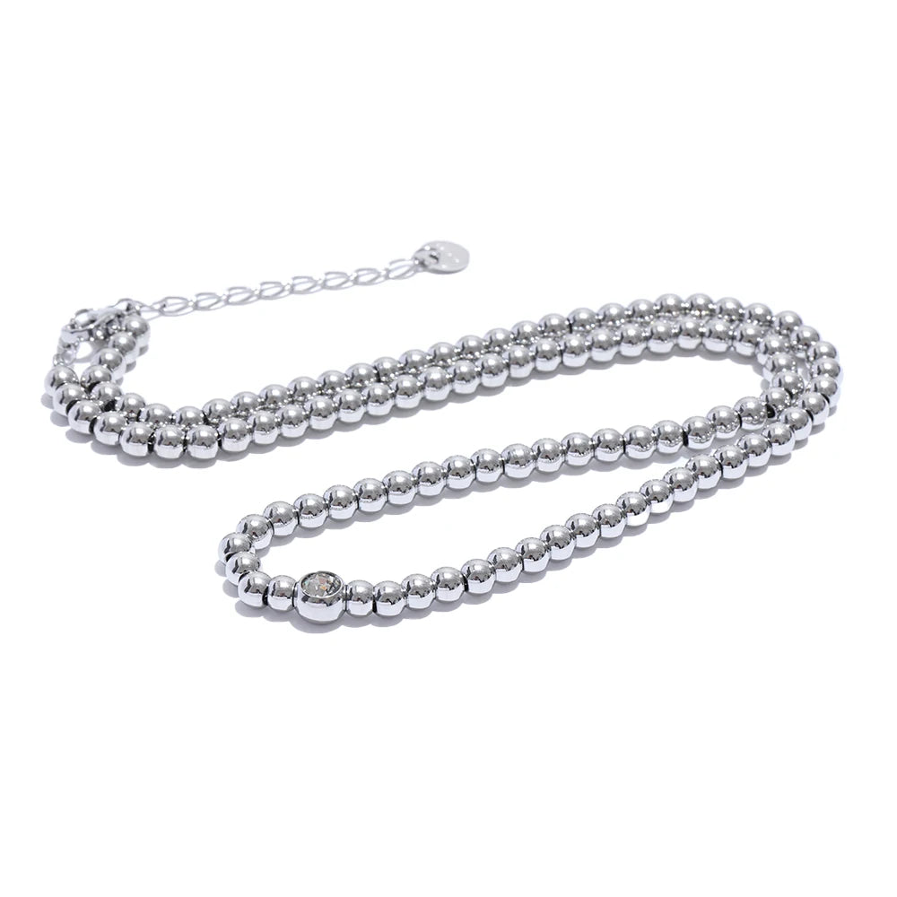 VAIGE  High Quality 18K PVD Plated Round Beads Chain Handmade Necklace Water Resistant Stainless Steel Statement Jewelry