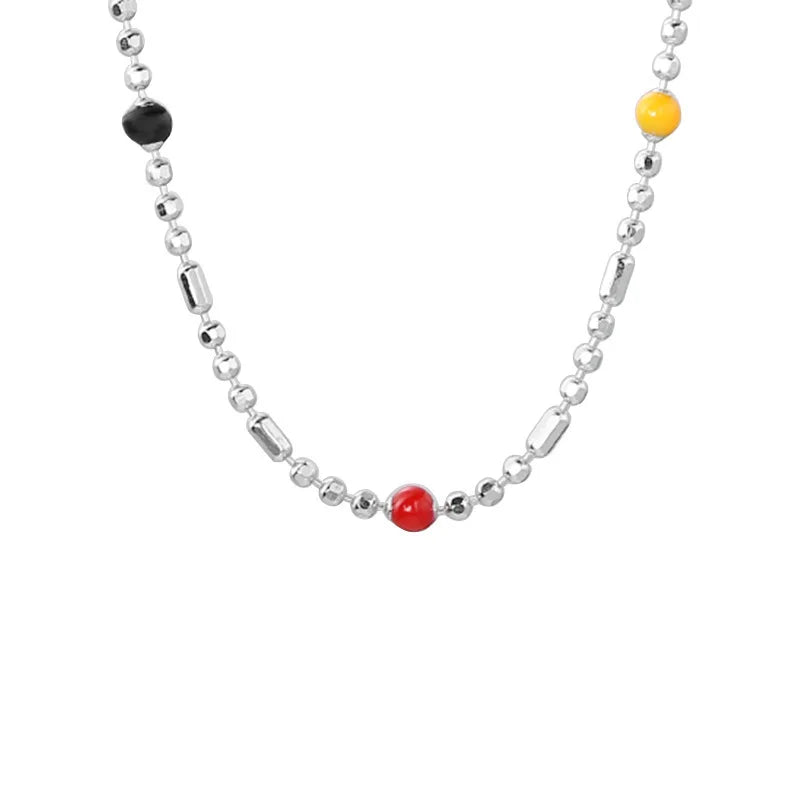 VAIGE 925 Sterling Silver Colorful Round Beads Choker Necklace with Zircon Pendant - Delicate Charm Jewelry Gift