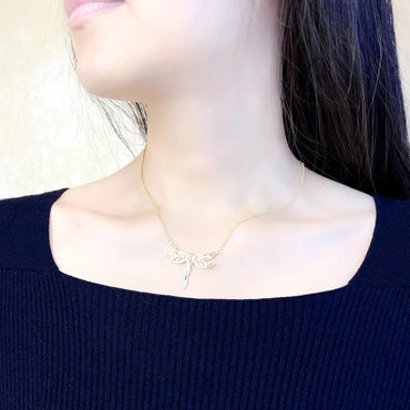 VAIGE Enchanting Large Silver Dragonfly Necklace with Zircon Accent