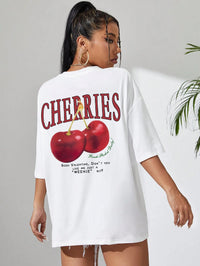 VAIGE Cotton Loose Fit Cherries Print T-Shirt Summer Casual Tee