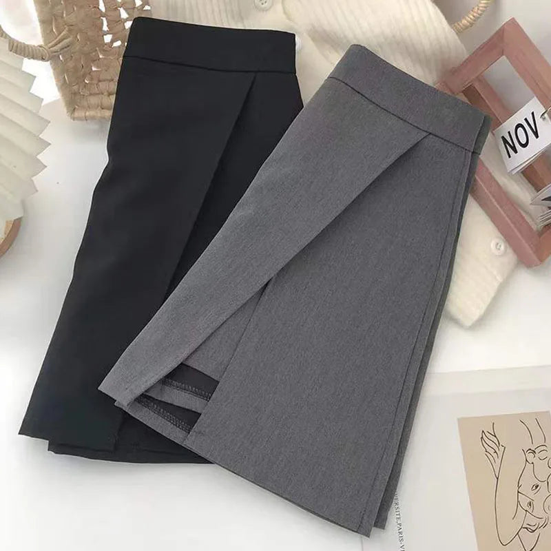 VAIGE A-Line High Waist Mini Skirt in Black and Gray with Split Design - Available in S/M/L/XL/XXL - Comfortable Cotton-Polyester Blend for Casual and Office Wear