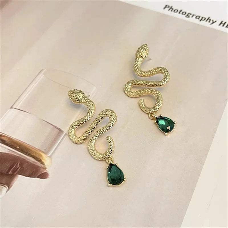 VAIGE Vintage-Inspired Gold Snake Earrings with Zircon Accents