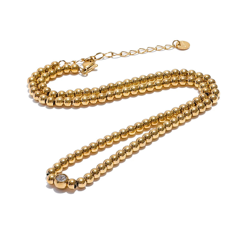 VAIGE  High Quality 18K PVD Plated Round Beads Chain Handmade Necklace Water Resistant Stainless Steel Statement Jewelry