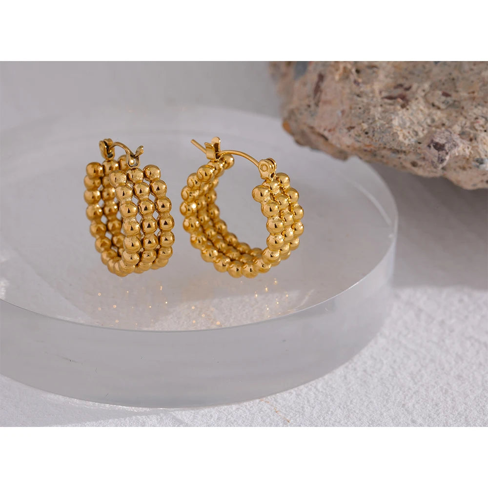 Gold Bead Hoop Stainless Steel Earrings