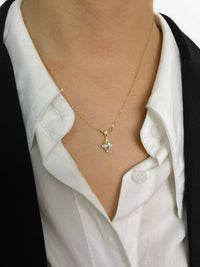 VAIGE Dainty Diamond Oval Zircon Charm Black White Pink Green Necklace Stainless Steel Gold