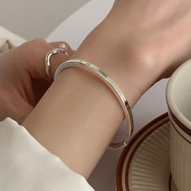 VAIGE Elegant Silver Smooth Cuff Bracelet