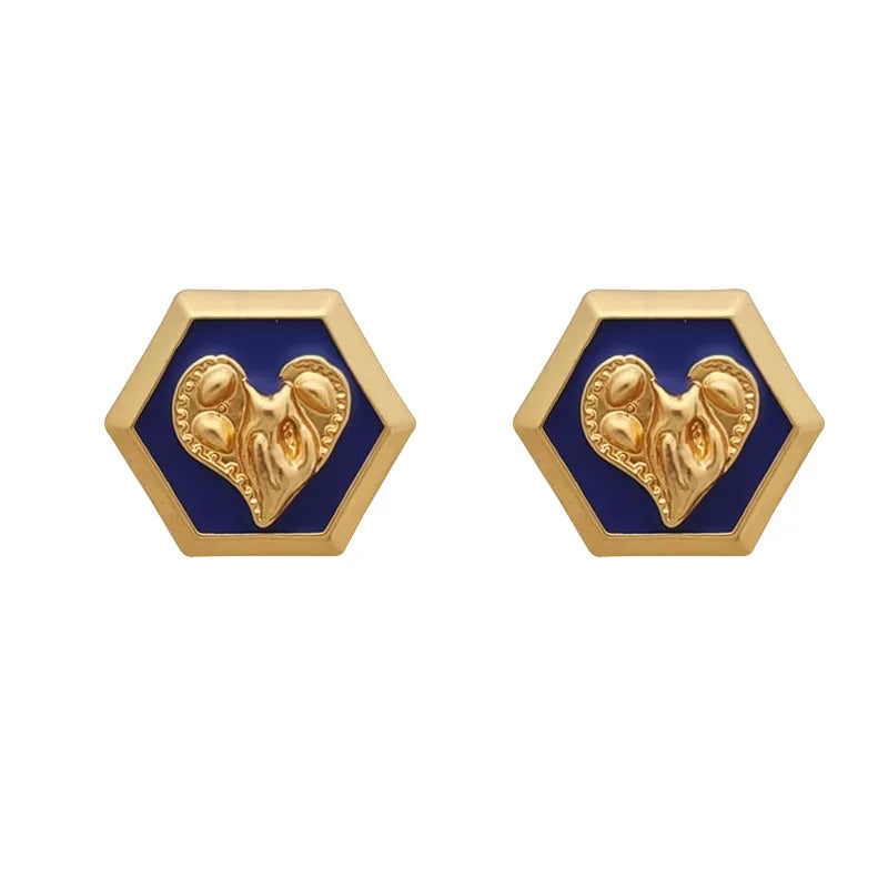 VAIGE Irregular Blue and Gold Heart Earrings - Unique Vintage Elegance