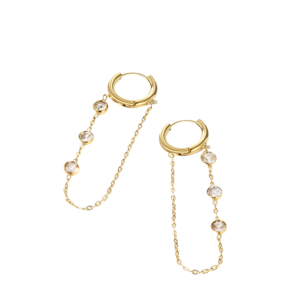 VAIGE Elegant 18K Gold Plated Stainless Steel Drop Earrings with Cubic Zirconia Hoops – Trendy Geometric Dangle Jewelry Gift