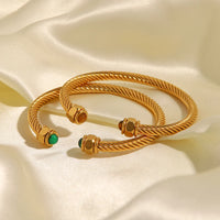 VAIGE Classic 18K Gold Plated Natural Stone Stainless Steel Cuff Bracelet for Fashion Enthusiasts