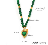 VAIGE Natural Green Agate Bead Heart Pendant Necklace