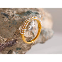 VAIGE Elegant 18K Gold Plated Waterproof Stainless Steel Chic Ring with Imitation Pearls - Trendy Fashion Jewelry