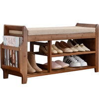 VAIGE Double Layer Cushioned Shoe Storage Bench - Wooden Living Room Organizer for Entryway and Hallway