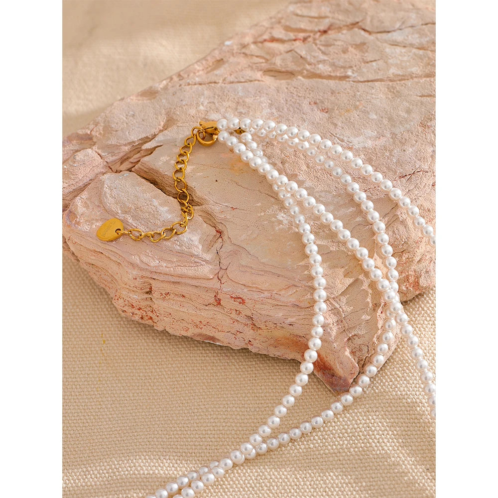 VAIGE Elegant Double Layer Faux Pearl Necklace in Gold and Silver