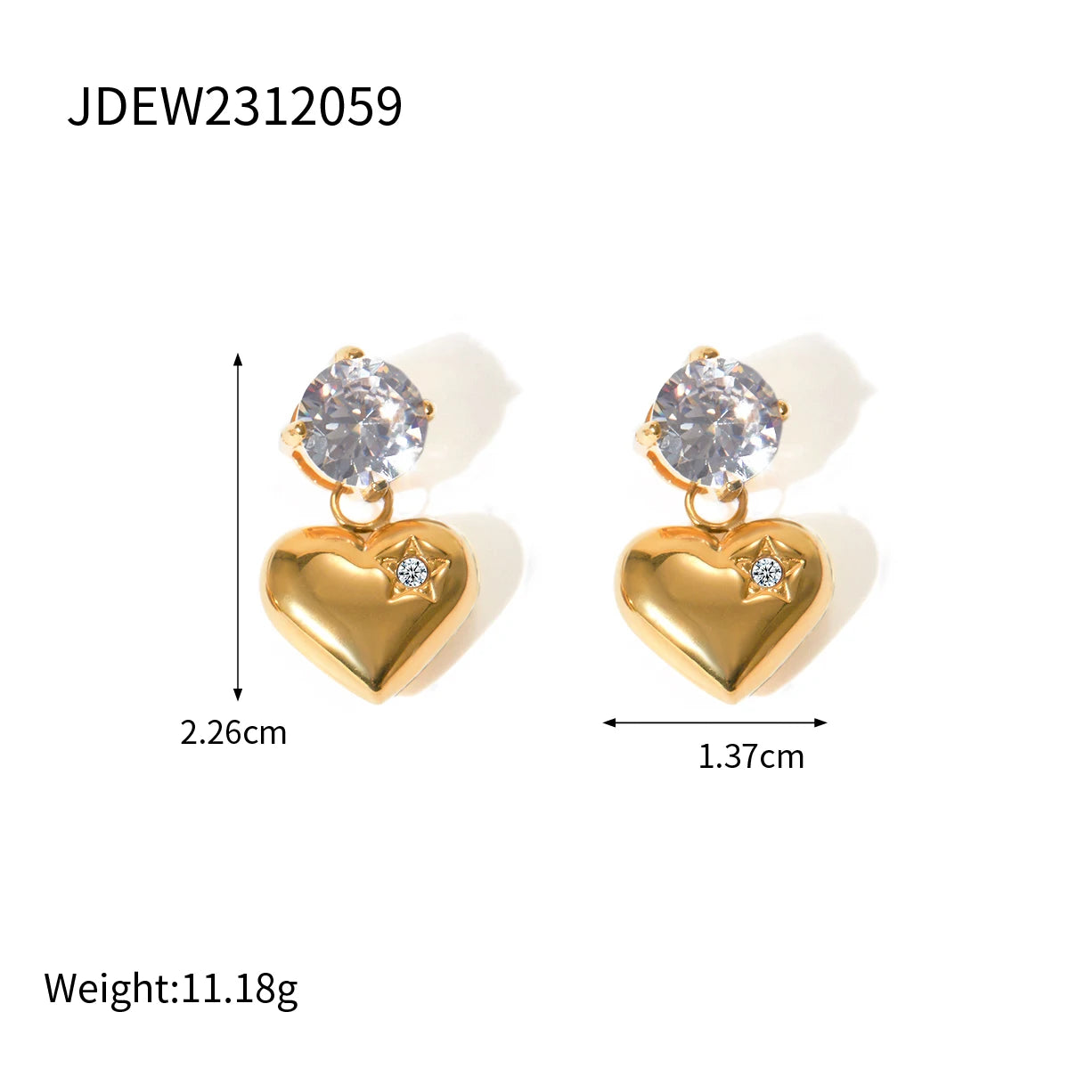 VAIGE Dazzling Heart Dangle Earrings with Cubic Zirconia - 18K Gold Plated Stainless Steel, Waterproof Fashion Jewelry