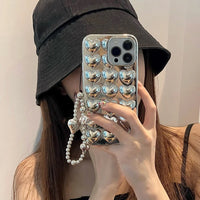 VAIGE Elegant 3D Heart Silver Plated Phone Case with Love Bracelet Design for iPhone Models - Shockproof, Anti-Scratch, and Dirt-Resistant