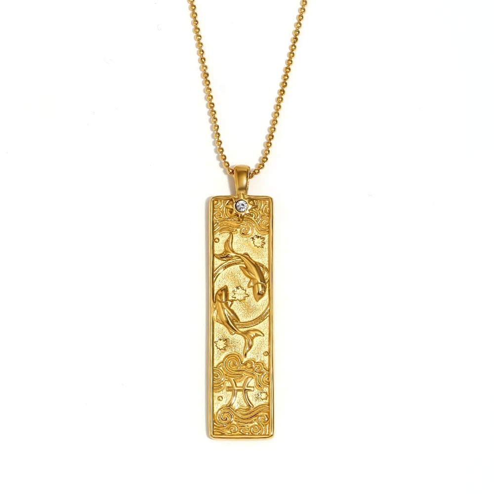 VAIGE Gold & Silver Zodiac Bar Necklace Stainless Steel Aries, Taurus, Gemini, Cancer, Leo, Virgo, Libra, Scorpio, Sagittarius, Capricorn, Aquarius, and Pisces