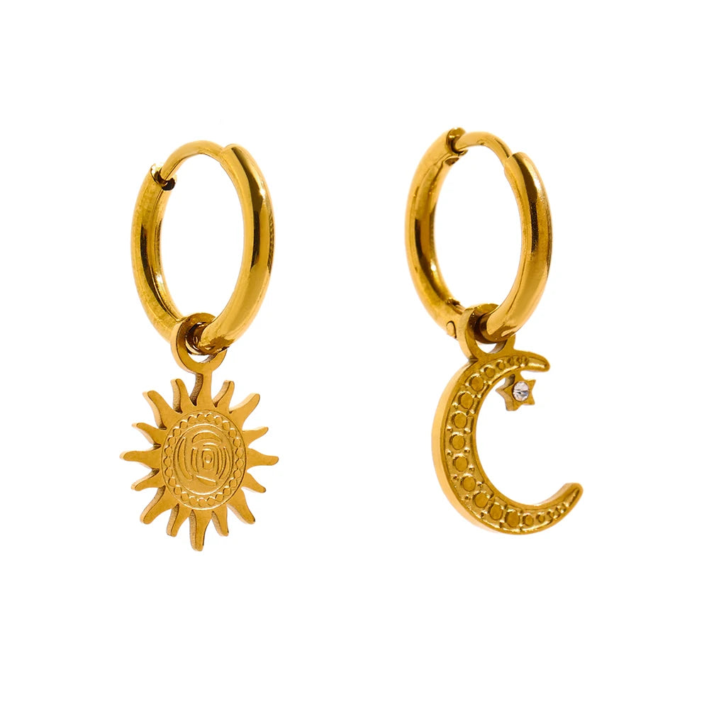 VAIGE Gold Asymmetry Star Moon Hoop Earrings Stainless Steel