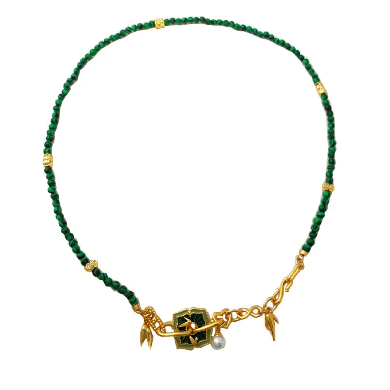 VAIGE Elegant Green Composite Stone & Gold Necklace with Vintage Charm