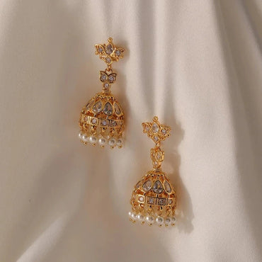 VAIGE Elegant Gold Pearl Chandelier Earrings with Glass Dangles