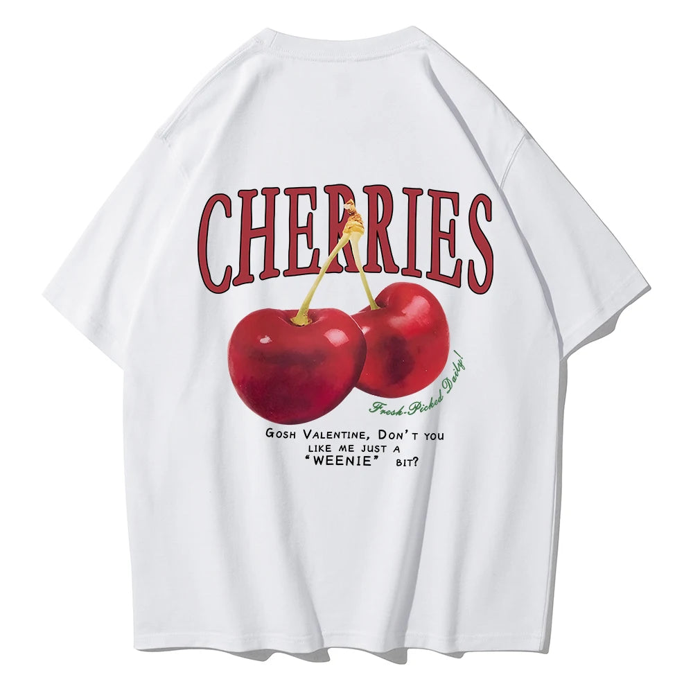 VAIGE Cotton Loose Fit Cherries Print T-Shirt Summer Casual Tee