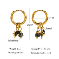 VAIGE 18K Gold Plated Stainless Steel Hoop Earrings with Natural Stone Star Charms – Trendy Aesthetic Jewelry, 22mm x 14mm