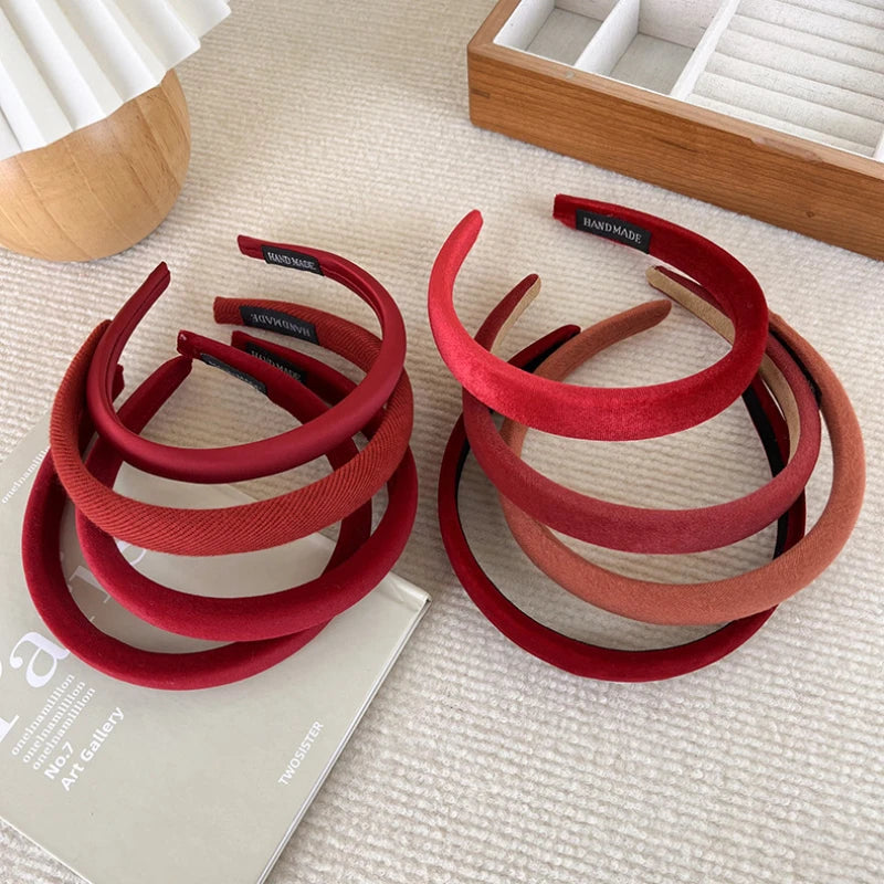 VAIGE New Year's Red Thin Cotton Headband - Sweet Sponge Hair Hoop for Casual Wear and Christmas Decor, Geometric Pattern Hair Accessories