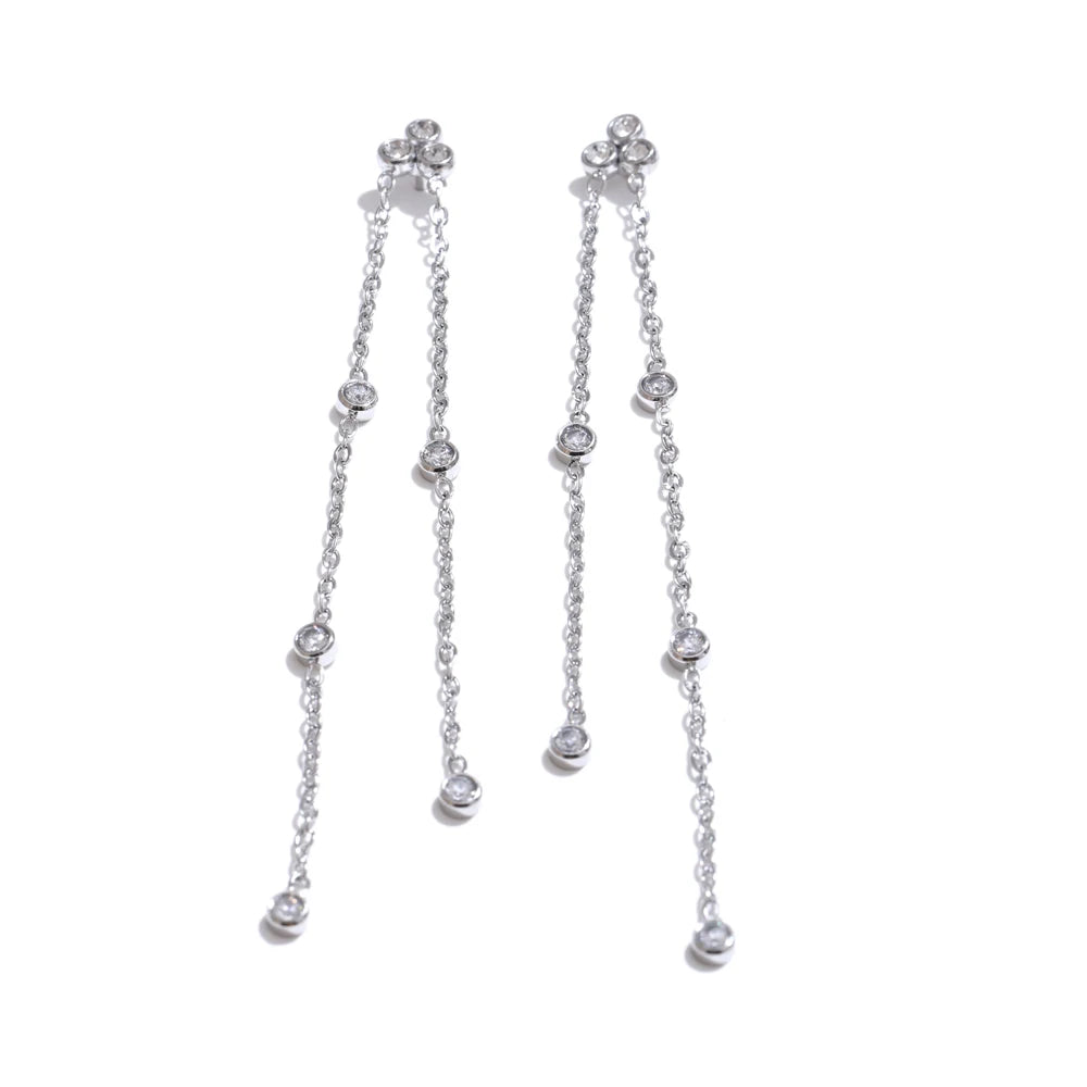 VAIGE   Delicate Stainless Steel Zirconia Long Tassel Drop Dangle Earrings High Quality Jewelry Gift