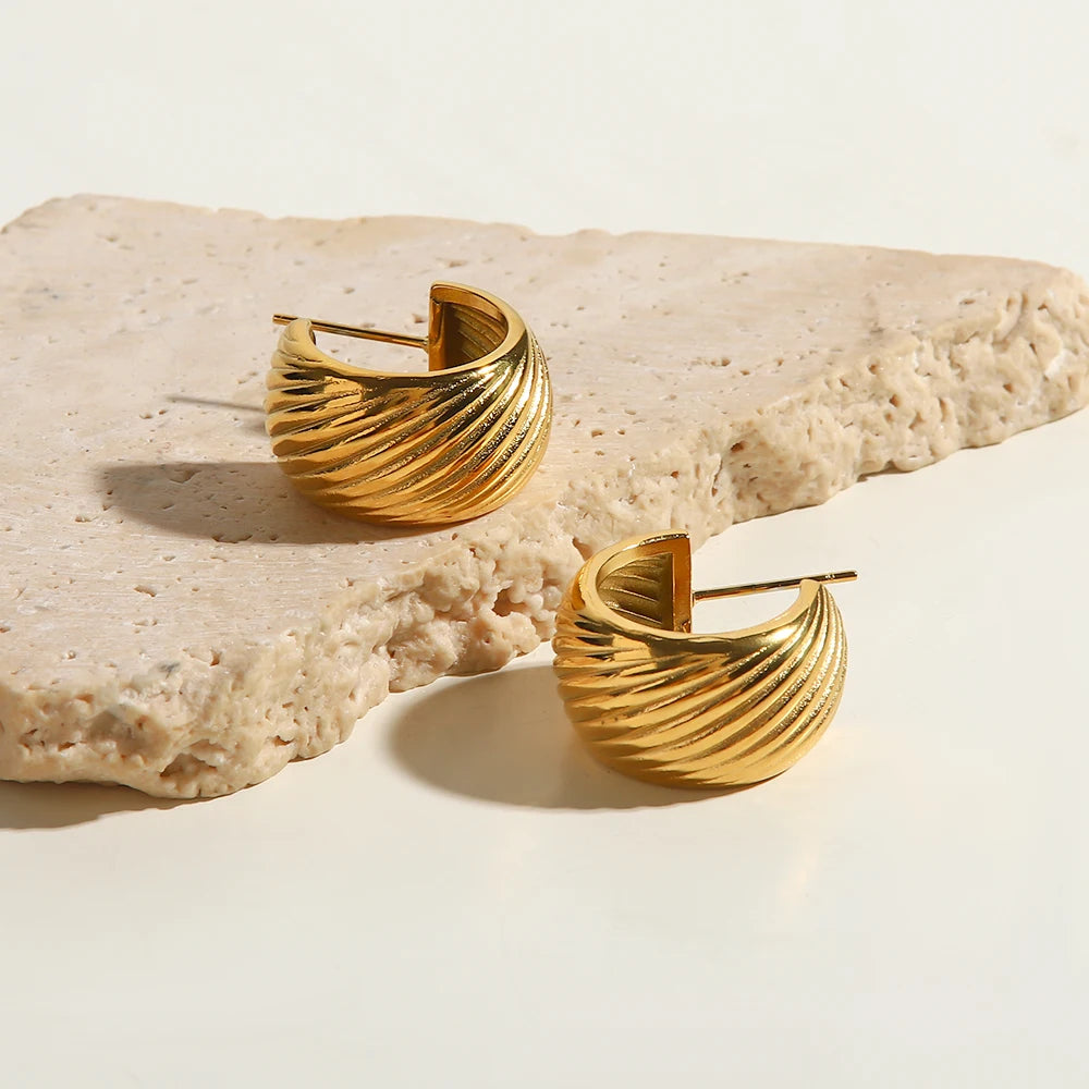 VAIGE Chic Geometric Tarnish-Free Stainless Steel C-Threaded Stud Earrings with Creative Texture