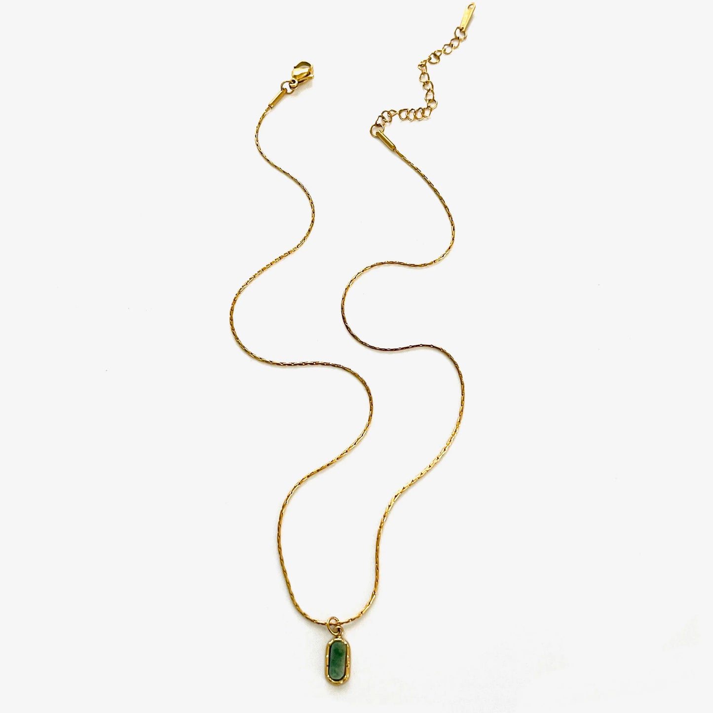 VAIGE Dainty Natural Stone Green White Red Oval Pendant Necklace Stainless Steel