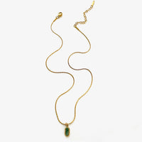 VAIGE Dainty Natural Stone Green White Red Oval Pendant Necklace Stainless Steel