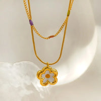 VAIGE Elegant Enamel White Gold Floral Pendant Necklace