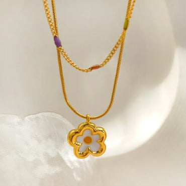 VAIGE Elegant Enamel White Gold Floral Pendant Necklace