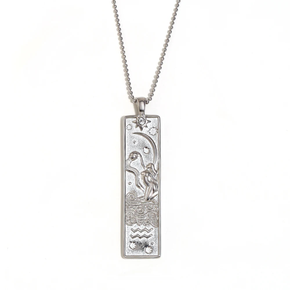 VAIGE Gold & Silver Zodiac Bar Necklace Stainless Steel Aries, Taurus, Gemini, Cancer, Leo, Virgo, Libra, Scorpio, Sagittarius, Capricorn, Aquarius, and Pisces