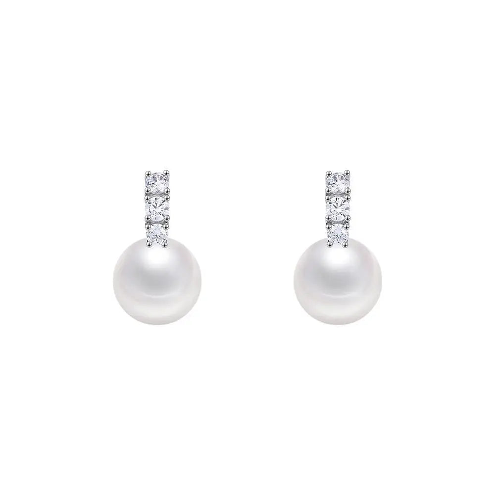 VAIGE 925 Sterling Silver Inlay Zircon Shell Pearl Earrings Elegant Jewelry