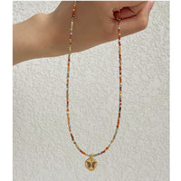 VAIGE Vibrant Multi-Colored Glass Bead Necklace & Butterfly Charm Bracelet Set