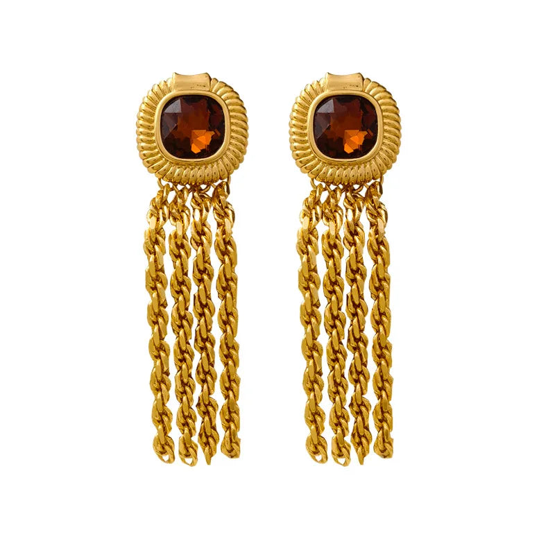 VAIGE Timeless Vintage Charm: Brass Tassel Drop Earrings in Elegant Gold