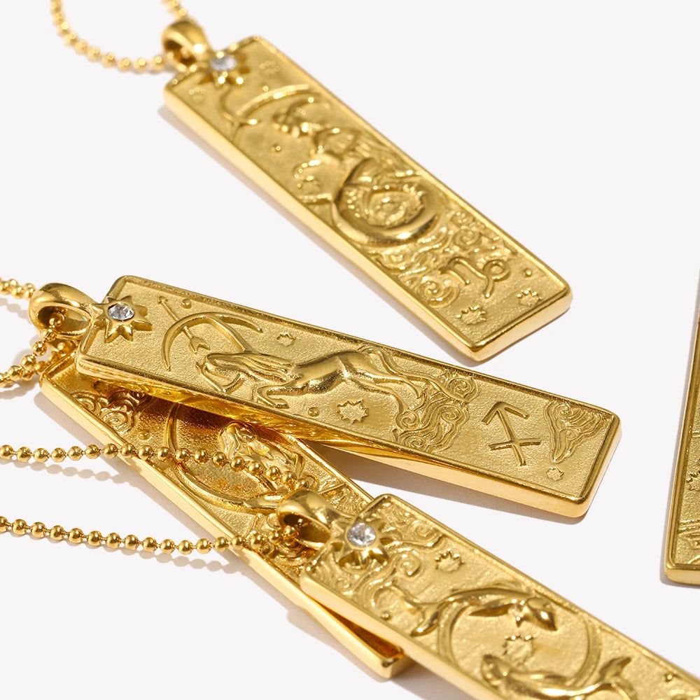 VAIGE Gold & Silver Zodiac Bar Necklace Stainless Steel Aries, Taurus, Gemini, Cancer, Leo, Virgo, Libra, Scorpio, Sagittarius, Capricorn, Aquarius, and Pisces