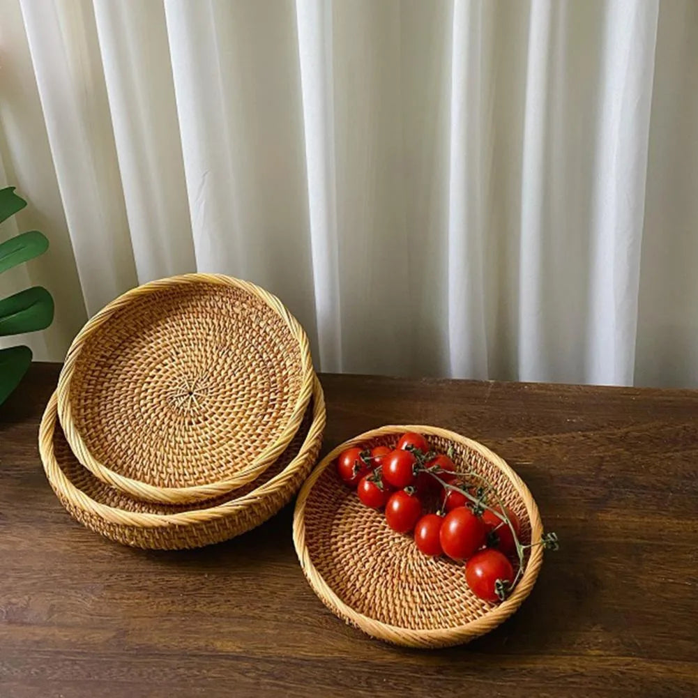 VAIGE Handwoven Eco-Friendly Rattan Wicker Storage Basket for Fruits, Snacks, and Picnics - Versatile Kitchen Supplies and Home Organizer