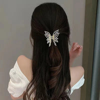 VAIGE Elegant Butterfly Zirconia & White Bead Hair Claw Clips in Gold and Silver