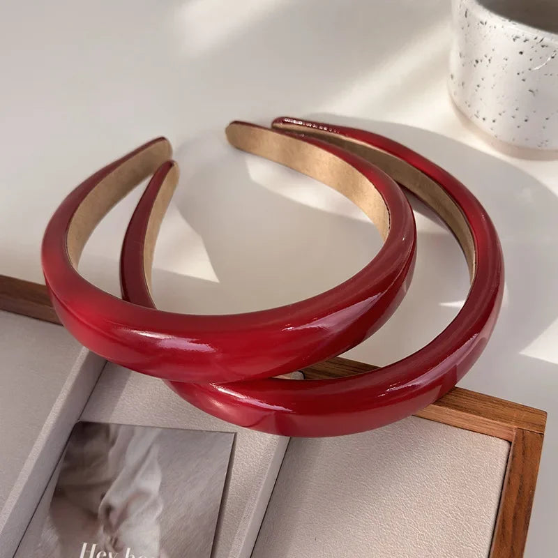 VAIGE Retro Red Synthetic Leather Sponge Headband - Geometric Design Hair Accessory for Casual Wear and Face Washing