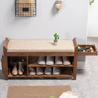 VAIGE Double Layer Cushioned Shoe Storage Bench - Wooden Living Room Organizer for Entryway and Hallway