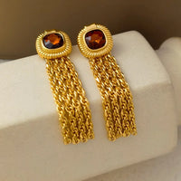 VAIGE Timeless Vintage Charm: Brass Tassel Drop Earrings in Elegant Gold