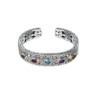 VAIGE Elegant Vintage-Inspired 925 Sterling Silver & Colored Gemstone Cuff Bracelet - Stunning Zircon Accent