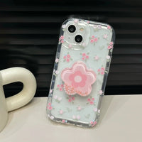 VAIGE Quicksand Pink Floral Holder Phone Case for iPhone Series - Clear Soft Silicone, Anti-Scratch, Shockproof Design