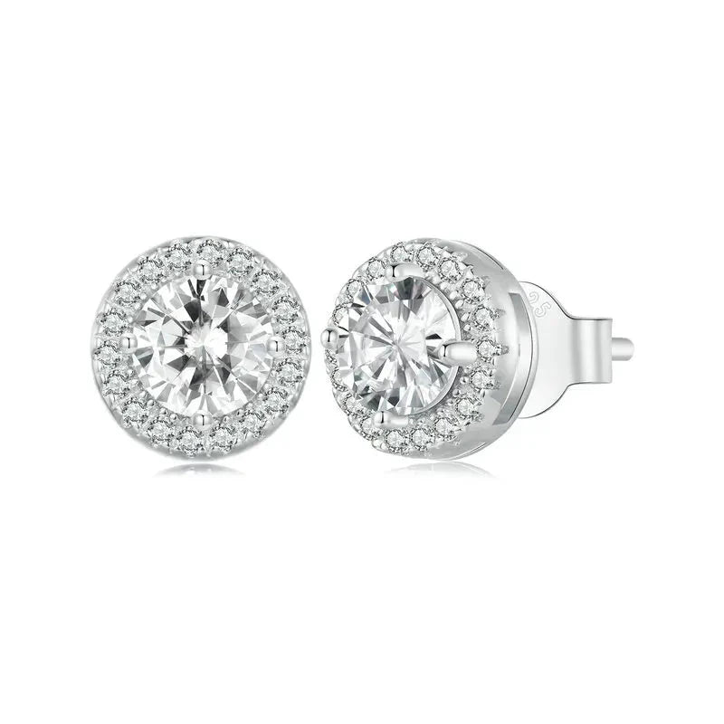 VAIGE Platinum Plated Halo CZ Stud Earrings in 925 Sterling Silver - Classic Elegant Design with Push Back Closure, Gift Box Included, BSE893