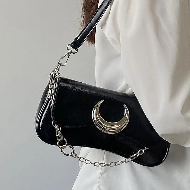 VAIGE Moon Locking Buckle Underarm PU Leather Shoulder Bag with Chain Decoration and Soft Square Design