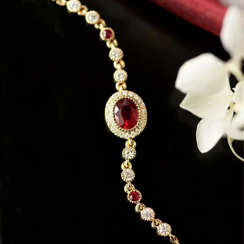 VAIGE Radiant Ruby Vintage Charm Bracelet in Elegant Red and Gold