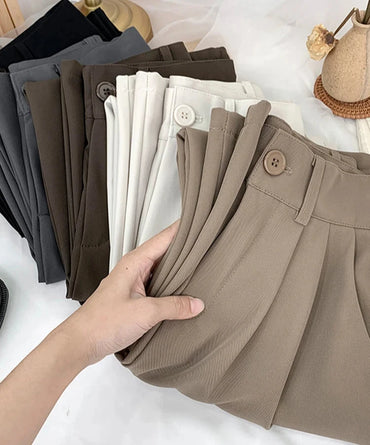 VAIGE Loose High Waist Straight Pants in Polyester - Full Length Office Trousers Available in Black, Khaki, and Gray, Sizes S to XL