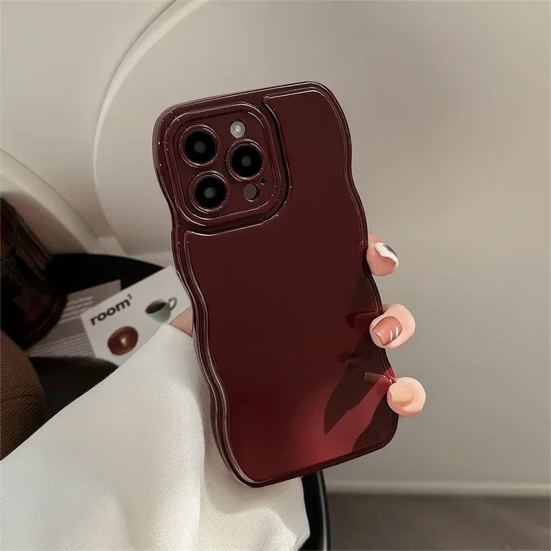 VAIGE  Air Cushion Wave Wine Red Shockproof TPU Phone Case for iPhone Series - Heavy Duty Protection, Anti-Fingerprint, Dustproof, Water-Resistant Design